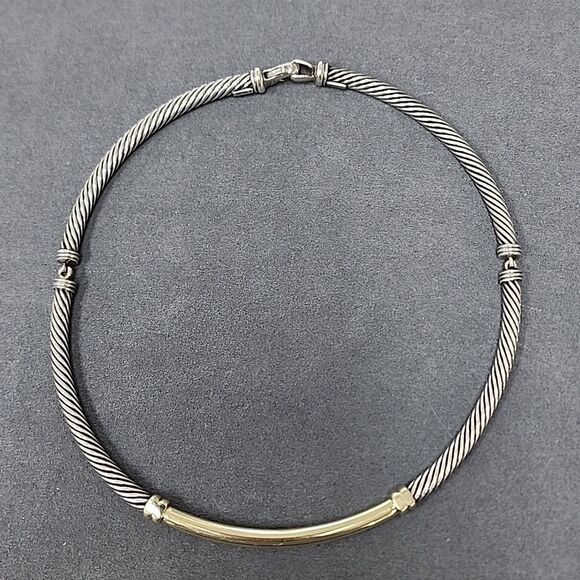 Authentic David Yurman 925 Sterling Silver 14k Gold Bar Metro Cable Necklace - Picture 1 of 2